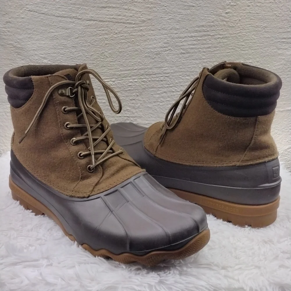 Sperry Top-Siders Avenue Olive Green Wool Blend Rubber Upper Lace Up Duck Boot